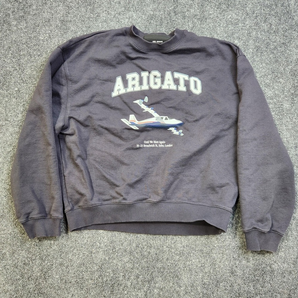 AXEL ARIGATO Sweatshirt Mens Large Gray Fleece‎ Plane Graphic Crewneck Pullover